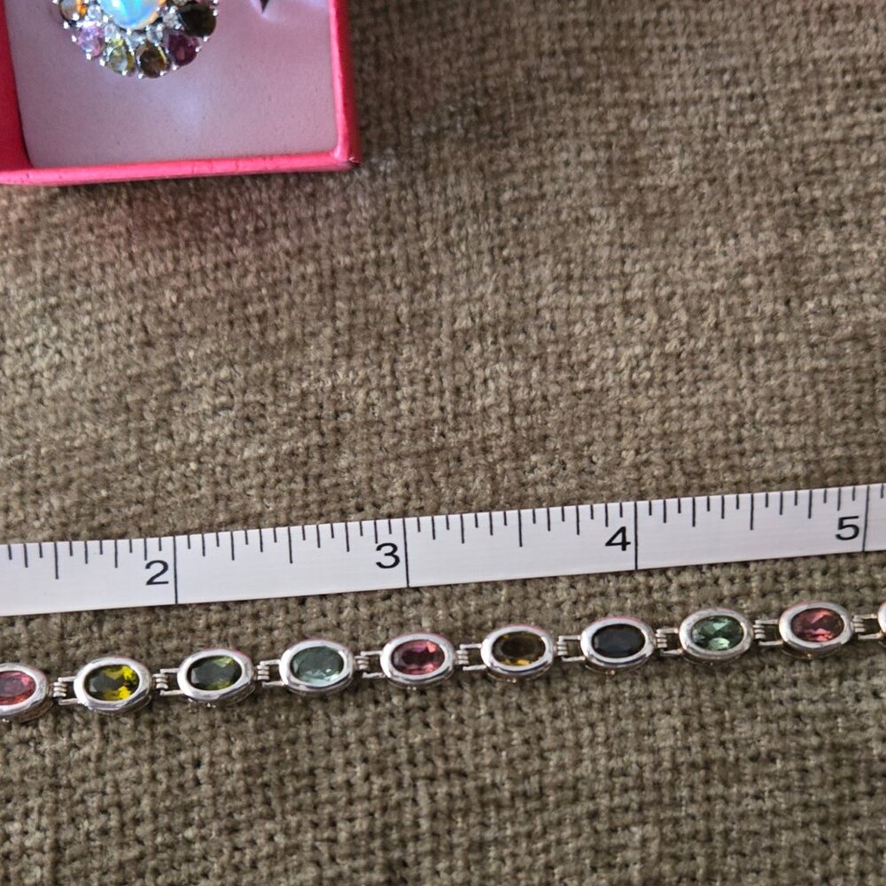 Opal and tourmaline ring/bracelet, 925 silver, size 10 - Picture 5 of 7